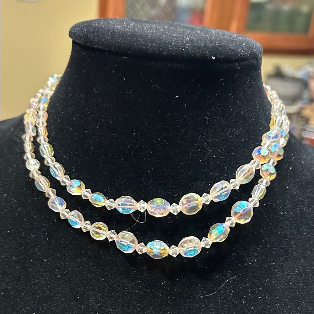 Vintage Iridescent Glass Bead Necklace Choker 18" Bridal Shimmer Statement